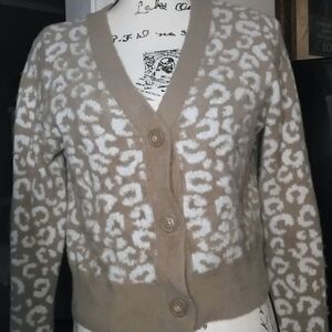 Jessica Simpson Beige and White Animal Print Cardigan Med